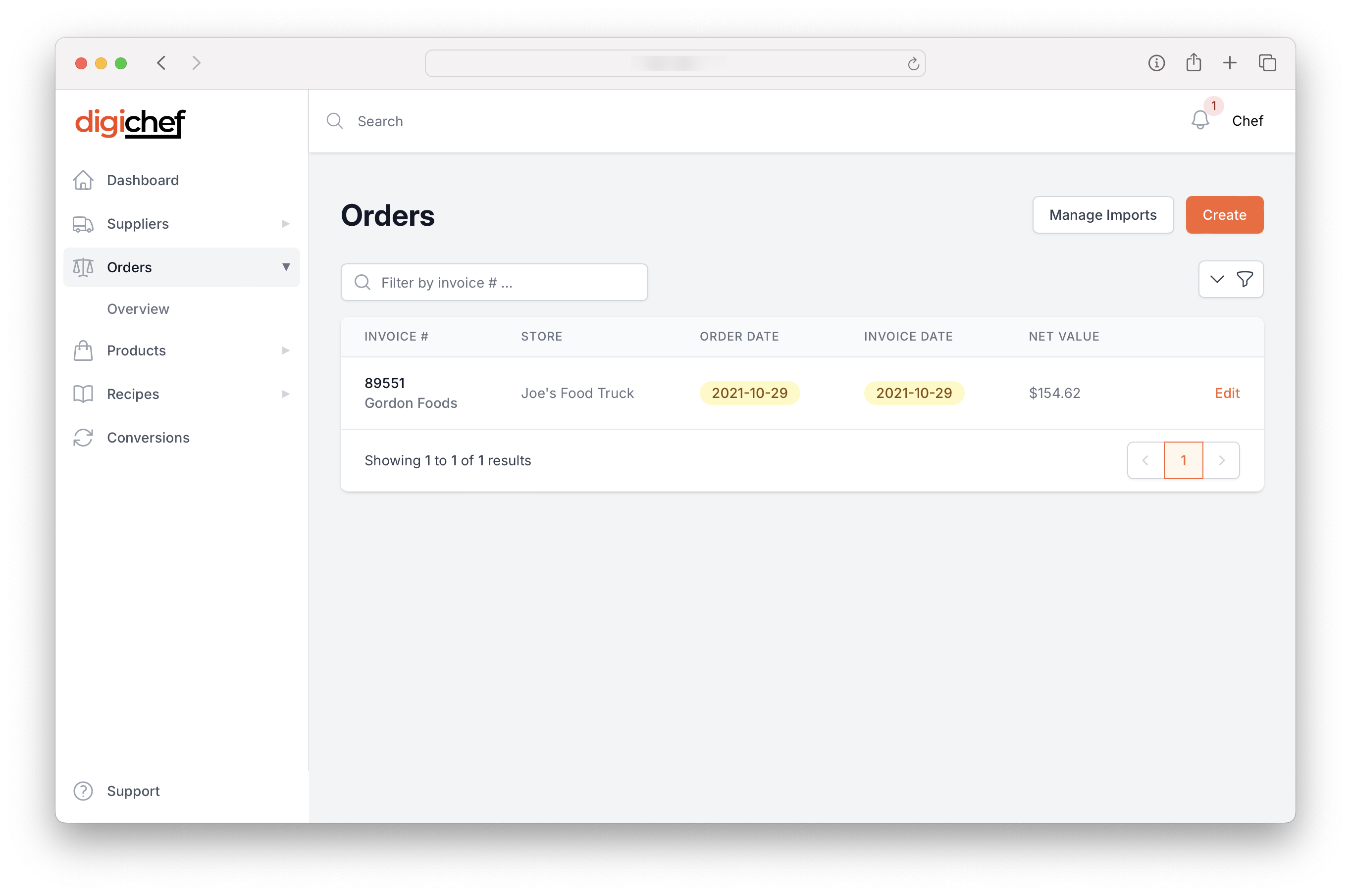 Orders overview page